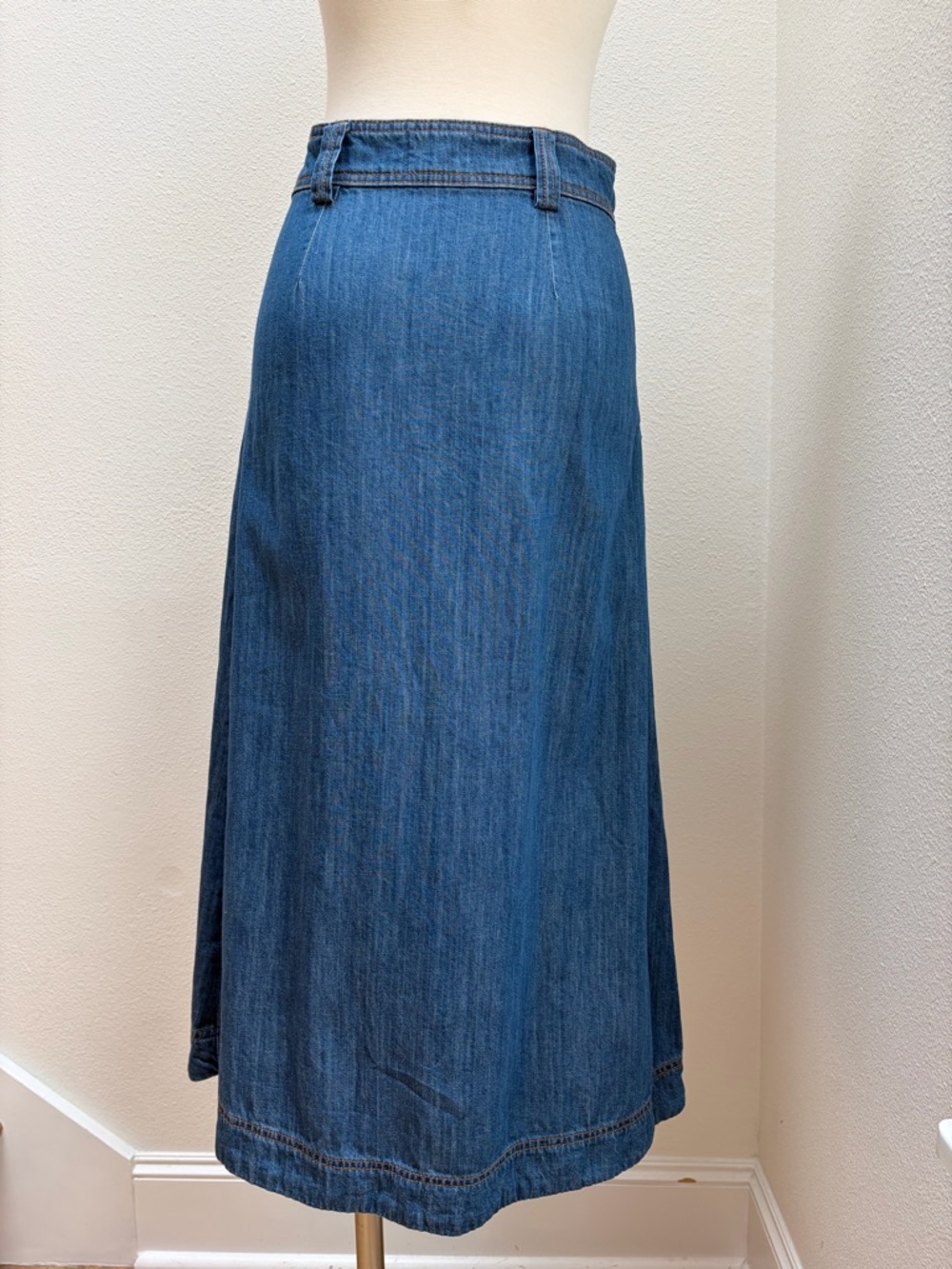 Sezane Clarine Midi Skirt Denim Button Front A Line Cotton Blue Size Small 36 - Picture 8 of 11